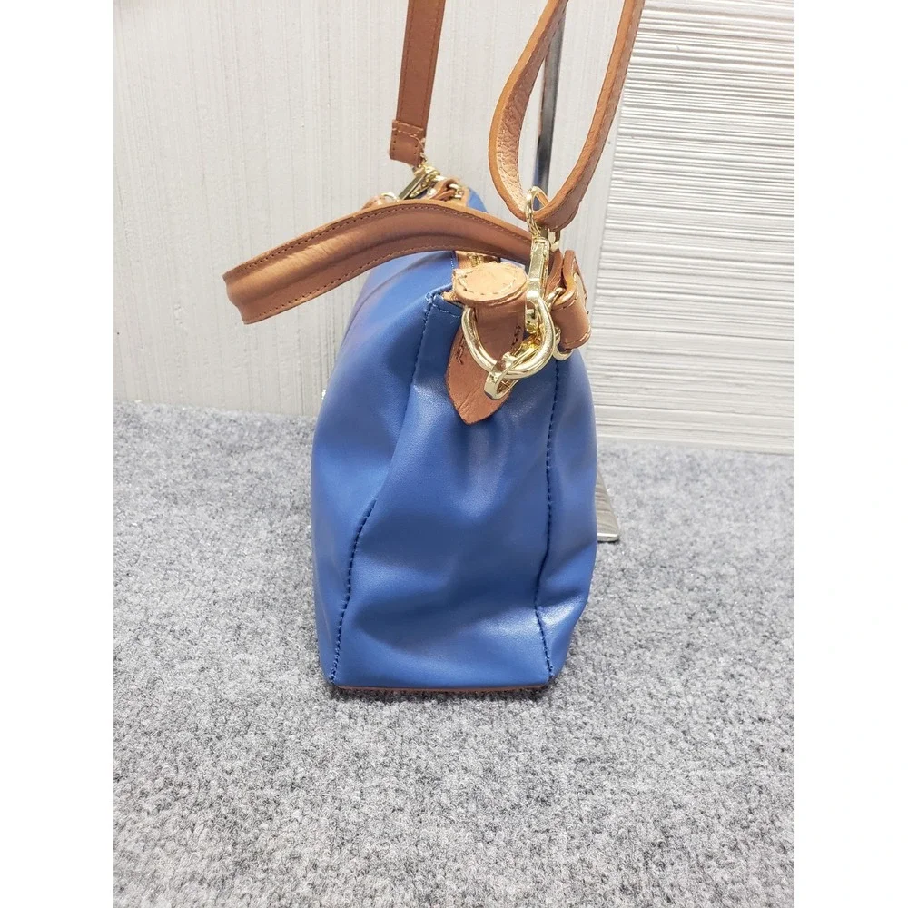 Valentina Women Handbag Blue Brown Zip Detachable Strap Lined‎ Inner Pocket City